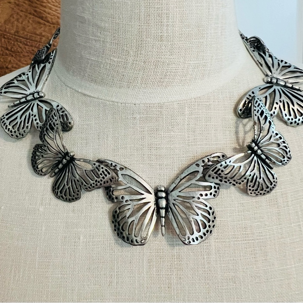 Fossil Silver Vintage Butterfly Charm Necklace